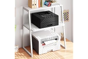 Arbuxzuy Printer Stand for Desk, Desktop Printer Shelf, 3 Tier Desk Shelf for top of Desk, Large Printer Stands Office Organization Shelves for Home Office Printer Fax Book, White