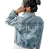 Evamall Personalized Embroidered Bride Denim Jacket, Custom Pearl Wedding Jean Jacket, Blue Cotton, Future Mrs Customized Gift