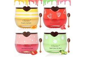 DEEPMIND 4 PCS Bee Lip Balm Lip Mask Honey Pot, Honey & Strawberry & Watermelon & Apple Lime Lip Sleeping Mask Propolis Moisturizing Lip Balm with Stick, Hydrating Prevention Dry & Cracked