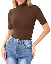 MANGOPOP Women's Mock Turtle Neck Slim Fit Half