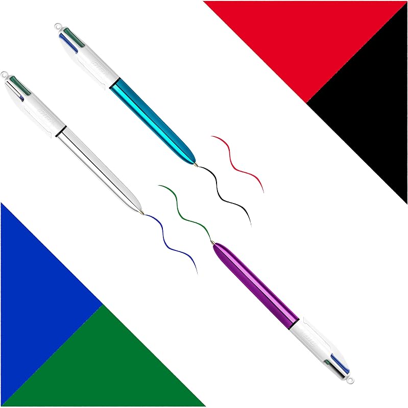 4 Couleurs - Stylo-Billes Rétractables - Pointe Moyenne (1 mm) – Coloris Assortis, Pot de 6 stylos