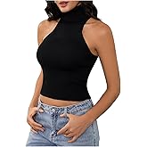 MakeMeChic Sleeveless Turtle Neck Tops Crop Mock Neck Tops for Women