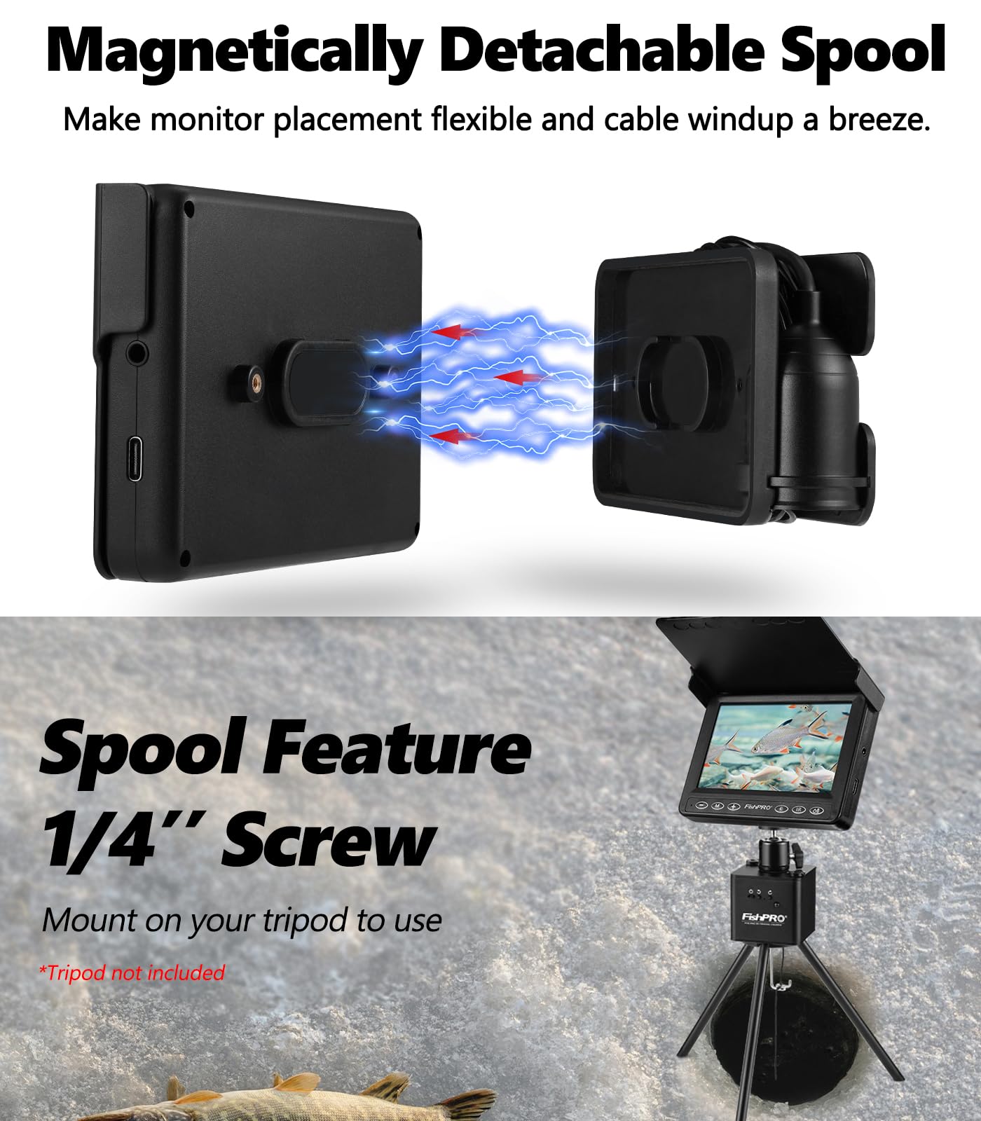 [FishPRO® 2026 Upgrade] Underwater Fishing Camera 4.3'' [Proven Since 2017] Ice Fishing Camera 1000 TVL w/ 65ft Magnetic-Spool, IR, USB-C, 5000mAh, Portable Fish Finder for Ice Lake Boat Kayak Fishing