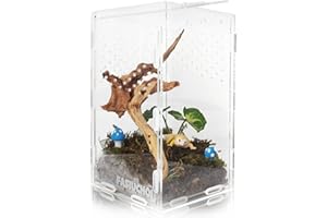 FASIUCHOI Small Acrylic Terrarium 4.7x4.7x7.8 inch, Transparent Reptile Enclosure Habitat with Ventilation, Mini Tank for Small Hermit Crab, Juvenile Gecko, Baby Lizard, Praying Mantis, Critters, Bugs & Insects