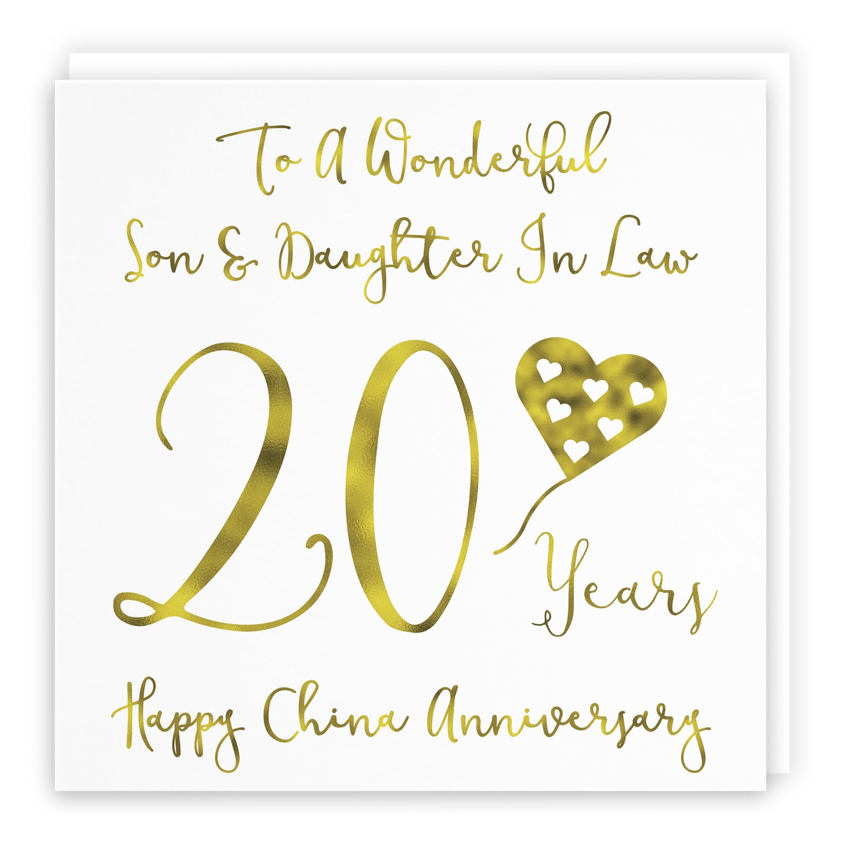 Hunts England - Son And Daughter In Law 20th Anniversary Card - To A Wonderful Son & Daughter In Law - 20 Years - Happy China Anniversary - Milano Collection
