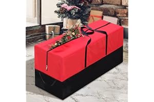 PLTCAT Christmas Tree Storage Bag Fits Up 10 Ft Tall Artificial Trees-Heavy Duty Holiday Storage Box Durable Reinforced H les Zipper Transparent Pocket- 600D Oxford Tree Storage Container Red