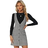 Allegra K Women's Overall Dresses Fall Jumper Halloween Houndstooth Pinafore Plaid Dresses