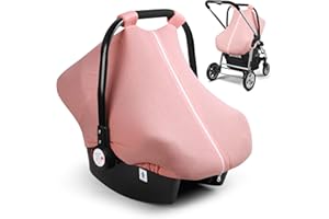 Elstey Muslin Baby Car Seat Cover, Breathable Carseat Canopy with Fully Zipper Opening, Universal Fit Infant Stroller Carrier Covers for Boys and Girls