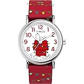 Timex x Peanuts Women's Weekender Holiday 38mm Watch - Red Strap White Dial Silver-Tone Case
