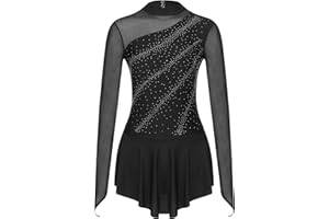 JEEYJOO JEYPINMI Women's Long Sleeve Figure Ice Skating Dress Costume for Roller Skating Gymnastic Competition