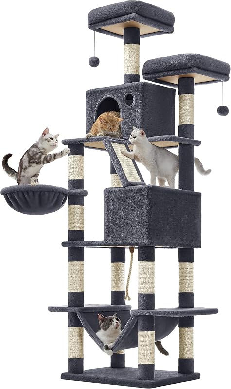 Rascador para Gatos Grandes, 203,5 cm de Altura, Multinivel