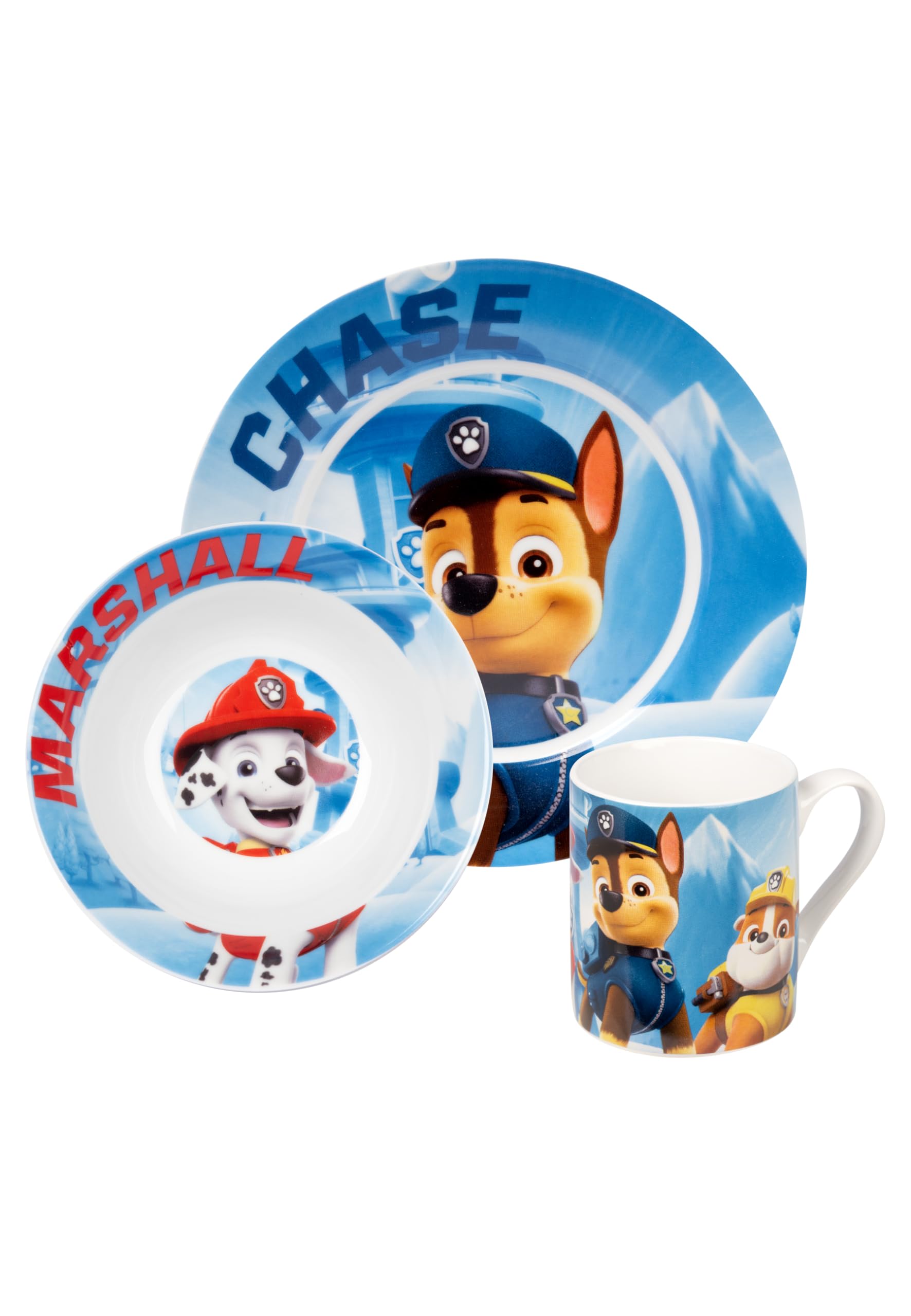 Paw Patrol Breakfast Set for Children - Crockery Set 3-piece Porcelain Plate, Bowl & Cup