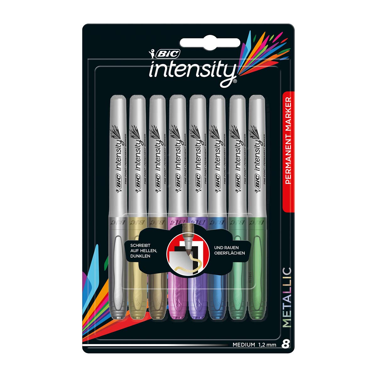 BIC Intensity Marker Pens in 8 Assorted Metallic Colours Line Width 0.8mm Low Odour Acid Free Ink