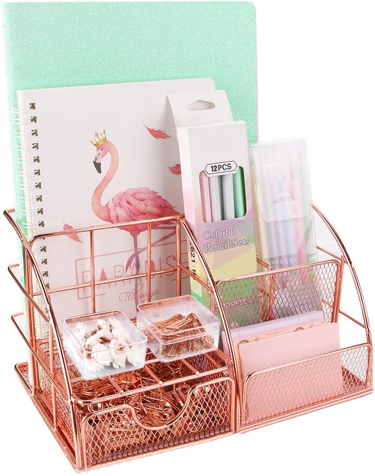 Temoyj Rose Gold Desk Organizer for Women, All in One