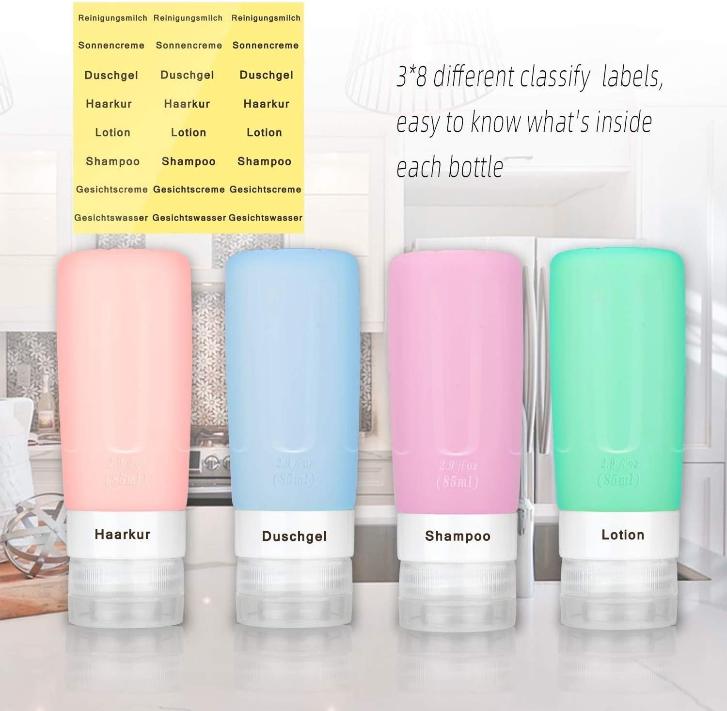 Nashone Silicone Travel Bottle Set, Leak-Proof Travel Containers for Shampoo Conditioner, Shower Gel, Lotion, Toiletries - Image 3