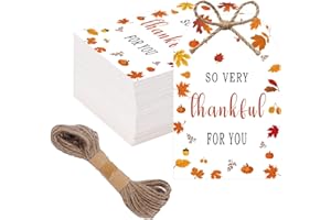 SerpizePaty 50Pcs Fall Thankful for You Tags, 3.3x2.1 Inch Thanksgiving Gift Tags with String, Thanksgiving Name Tags with Maple Leaf for Autumn Holiday Party Favors DIY Craft Decorations