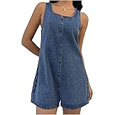 OYOANGLE Women's Sleeveless Denim Romper Backless Wide Leg Shorts Jean Jumpsuits Overalls