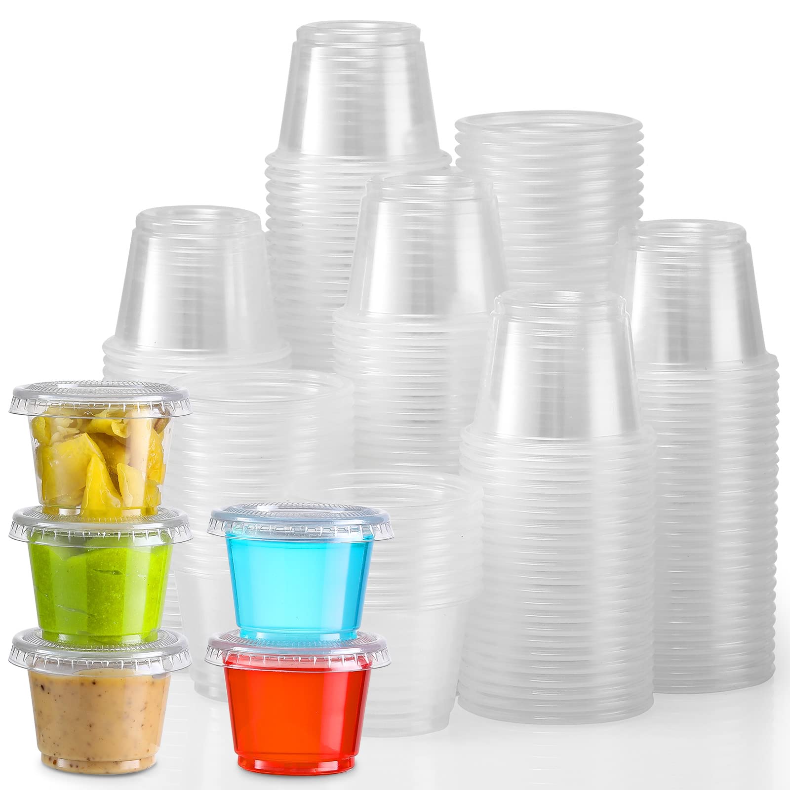 Photo 1 of 260 Sets - 1 oz Jello Shot Cups, Small Plastic Containers With Lids, Airtight and Stackable Portion Cups for Salad Dressing, Dipping Sauce, Condiments, Lunch, Party, Trips