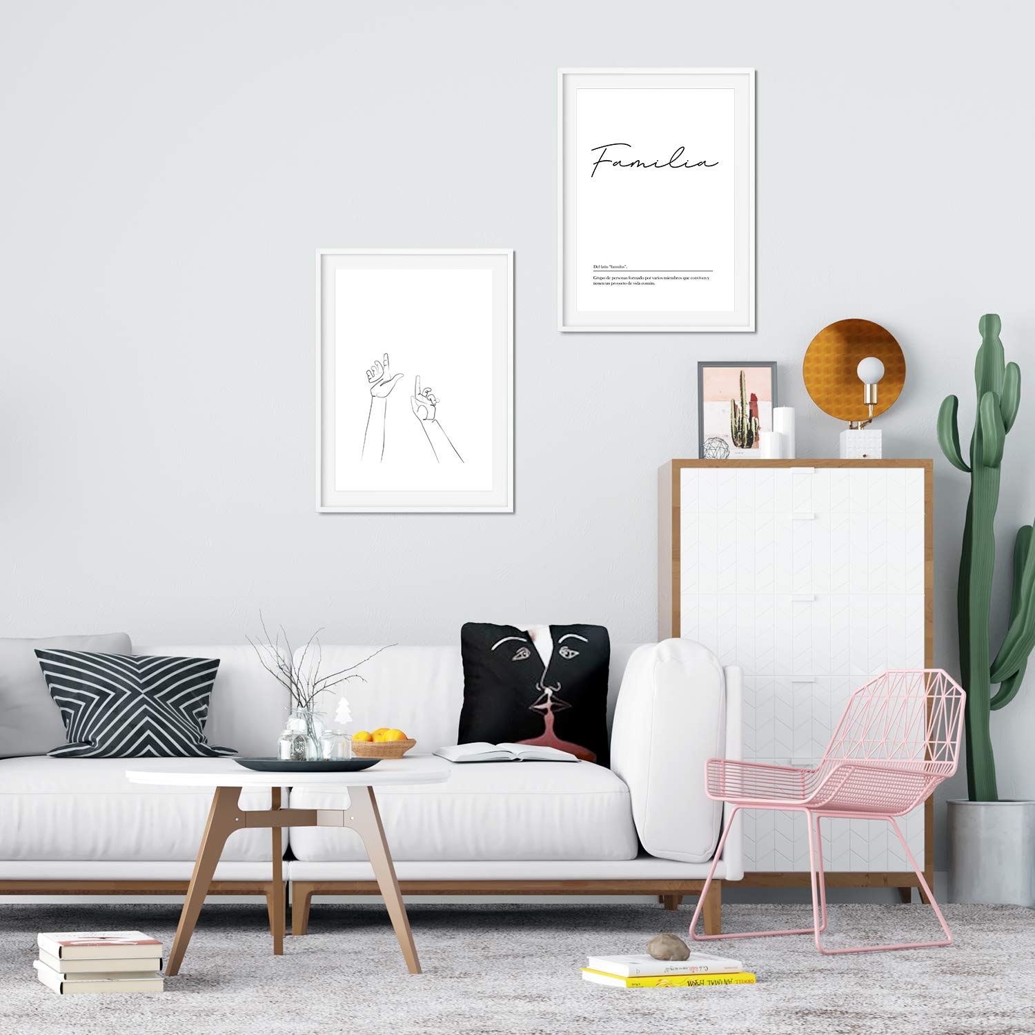 Nacnic Set of 2 lines and words posters female white and black Scandinavian style in family hands A3 size unframed