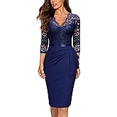 Miusol Women's Retro V Neck Floral Lace Ruffle Style Cocktail Party Dress