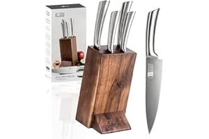 JF JAMES.F Knife Set 6 Piece Kitchen Knife Set with Wooden Block Super Sharp Stainless Steel Knife Sets for Kitchen with Bloc