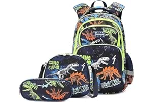Cusangel 3Pcs Boys Dinosaur Backpack Set with Lunch Box Pencil Case, Dinosaur Backpack for Kids