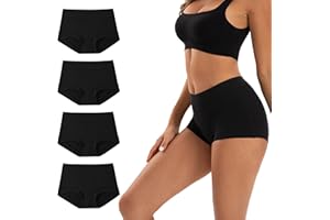 INNERSY Women's High-Waist Cotton Boxer Shorts Comfortable Boyshorts Underwear 4-Pack