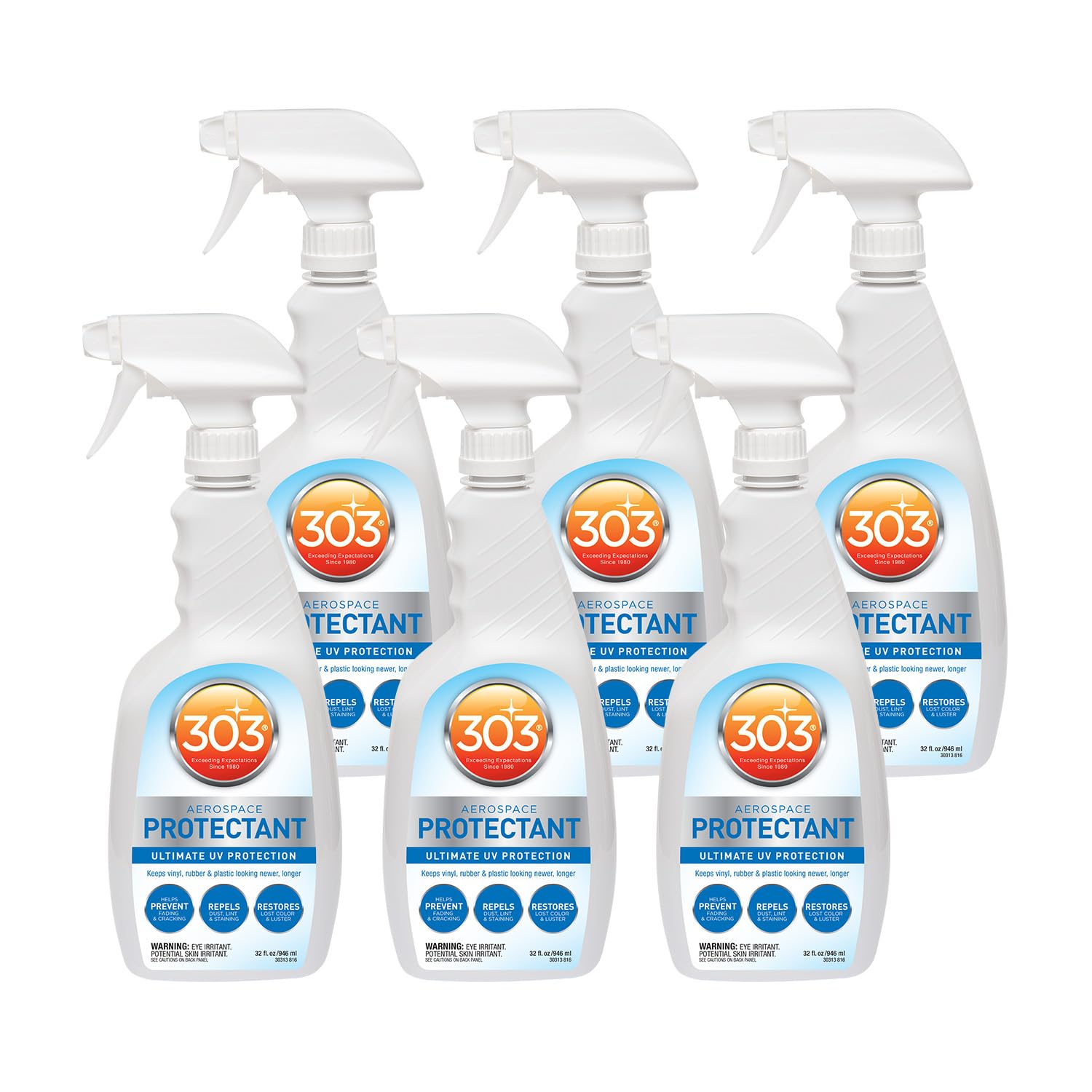 303 Products Aerospace Protectant Spray, UV Protection for Outdoor Surfaces – Protects Vinyl, Plastic & Rubber, Repels Dust & Dirt, Matte Finish, 32 oz (6-Pack)