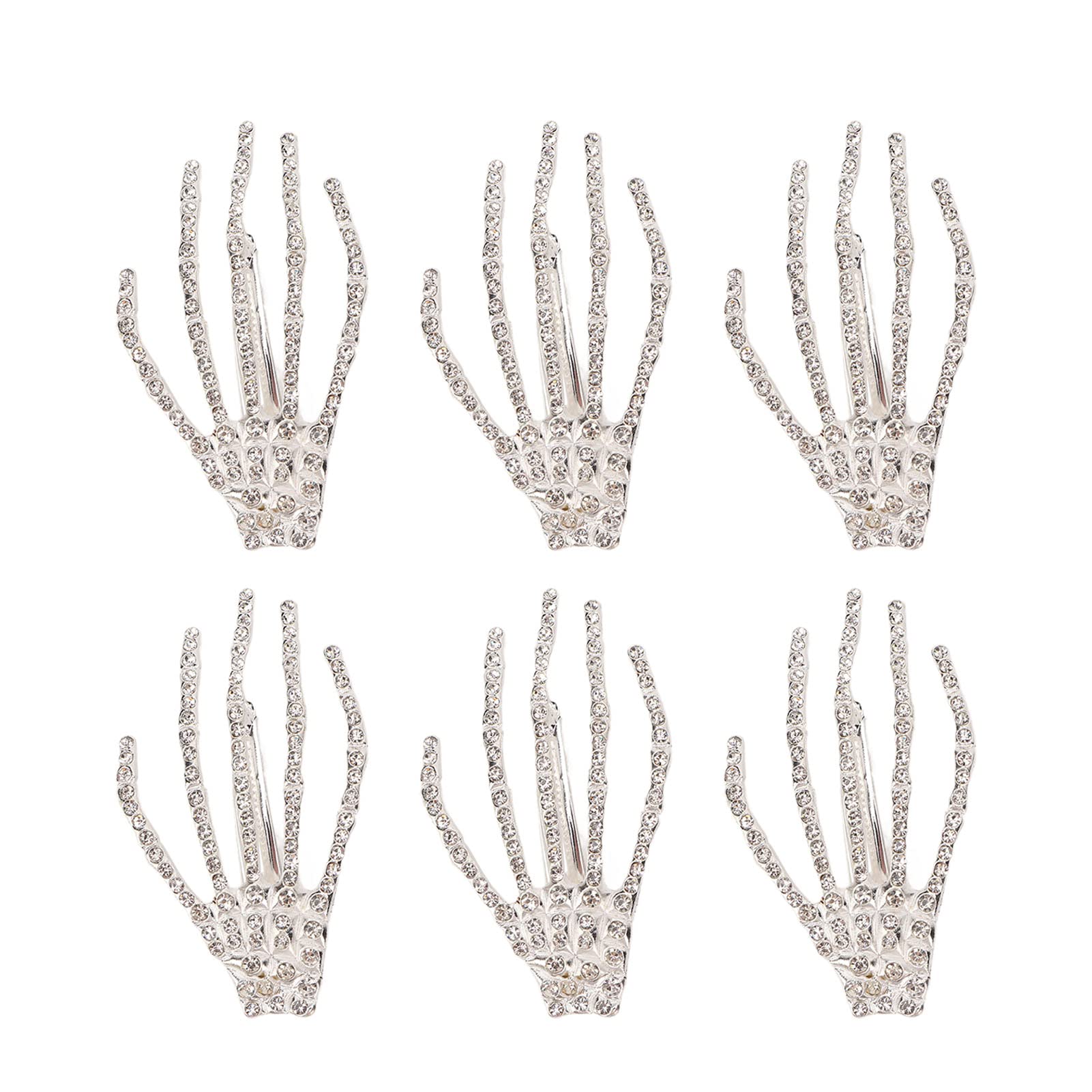 Skeleton Hand Hair Clip, 6 Pcs Unique And Innovative Halloween Hair Clips Easy To Fix Skeleton Hands Bone Hair Clips For Daily Attire Halloween Cosplay Fancy Dress Party (Silver)