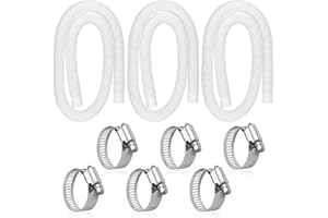 OWNWHIM 1.25" x 59" Pool Hoses Replacement for Above Ground Pools - 3 Pack 1-1/4" Diameter Pool Pump Hoses for In tex 607 637 Pump, Pool Filter Hose with 6 Metal Clamps for 330GPH 530GPH 1000GPH Filter Pumps