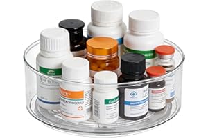 Dewsea Lazy Susan Medicine Organizer, Clear Rotating Turntable for Pill, Vitamin & Spice Bottles, 360° Spinning Storage Tray 