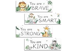 decalmile 4 Pieces Jungle Animal Wooden Hanging Signs Safari Wood Wall Decor Baby Nursery Kids Bedroom Daycare Wall Art Decor