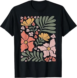 Boho Wildflowers Retro Floral Abstract Flower T-Shirt
