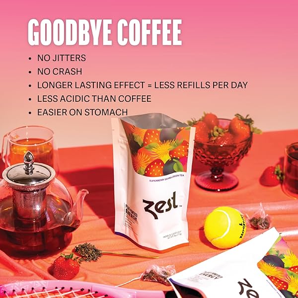 ZEST ENERGY GREEN TEA – SUPERBERRY SAMBA – HIGH CAFFEINE STRAWBERRY, ACAI, & PASSION FRUIT TEA – CAFFEINATED COFFEE ALTNERNATIVE WITH ANTIOXIDANTS – NATURAL, NON-GMO & KETO – 20CT PACK – 135MG CAF