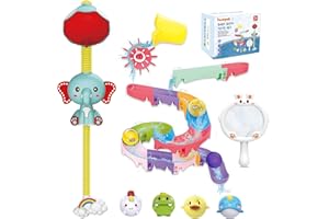 taseyok Toddler Bath Toys, Baby Bathtub Toys with Elephant Shower Sprays and Slide Track, Fishing Floating Animals Toys, Creative Shower Toys Christmas Birthday Gifts for Boys and Girls