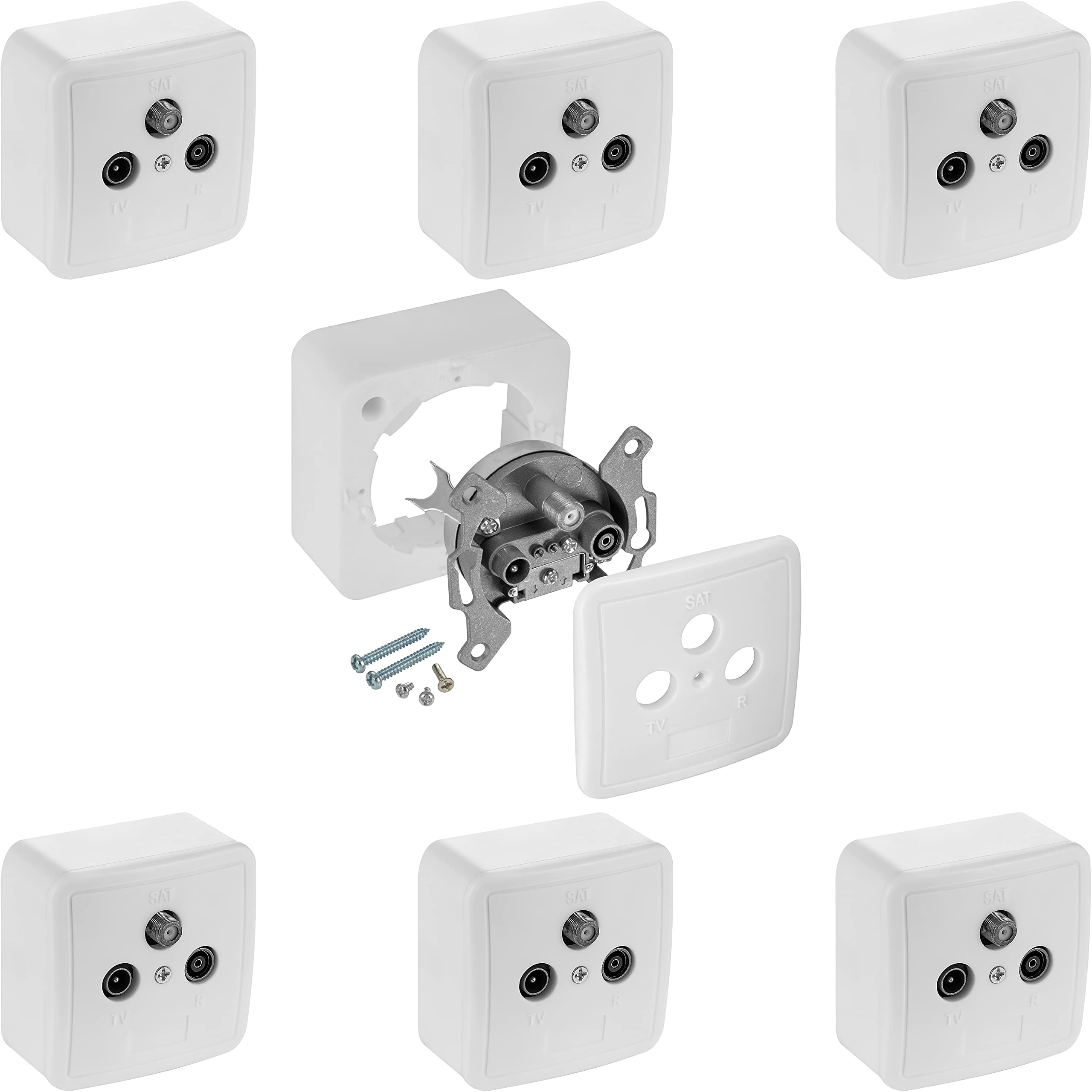 Poppstar 7x SAT Socket (3-Hole Antenna Socket), End Socket for SAT, TV and Cable Connection (Digital/Analogue), Surface-Mounted/Flush-Mounted