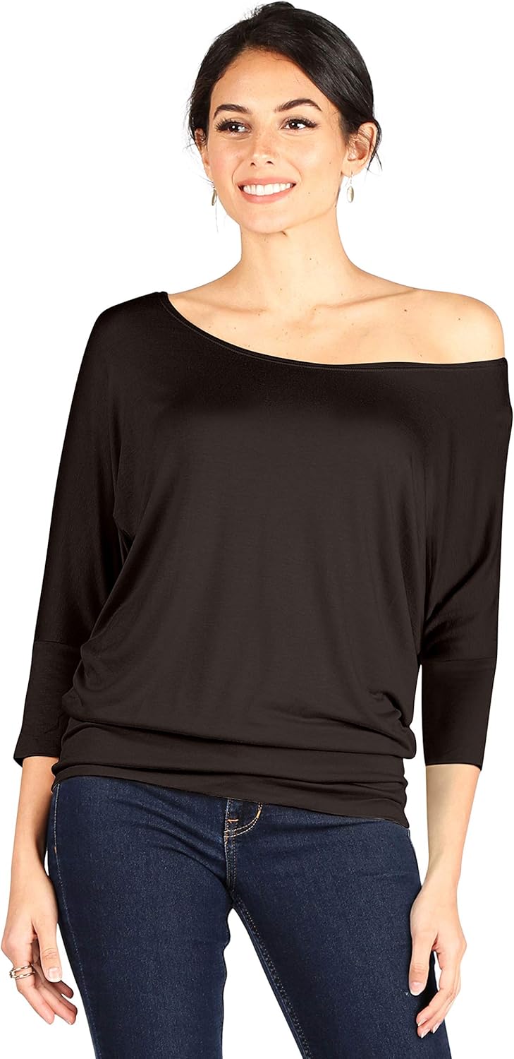 Dolman Tops for Women Sexy Off The Shoulder Tops Banded Waistband Shirts 3/4 Sleeves Regular and Plus Size Tops at  Women’s Clothing store