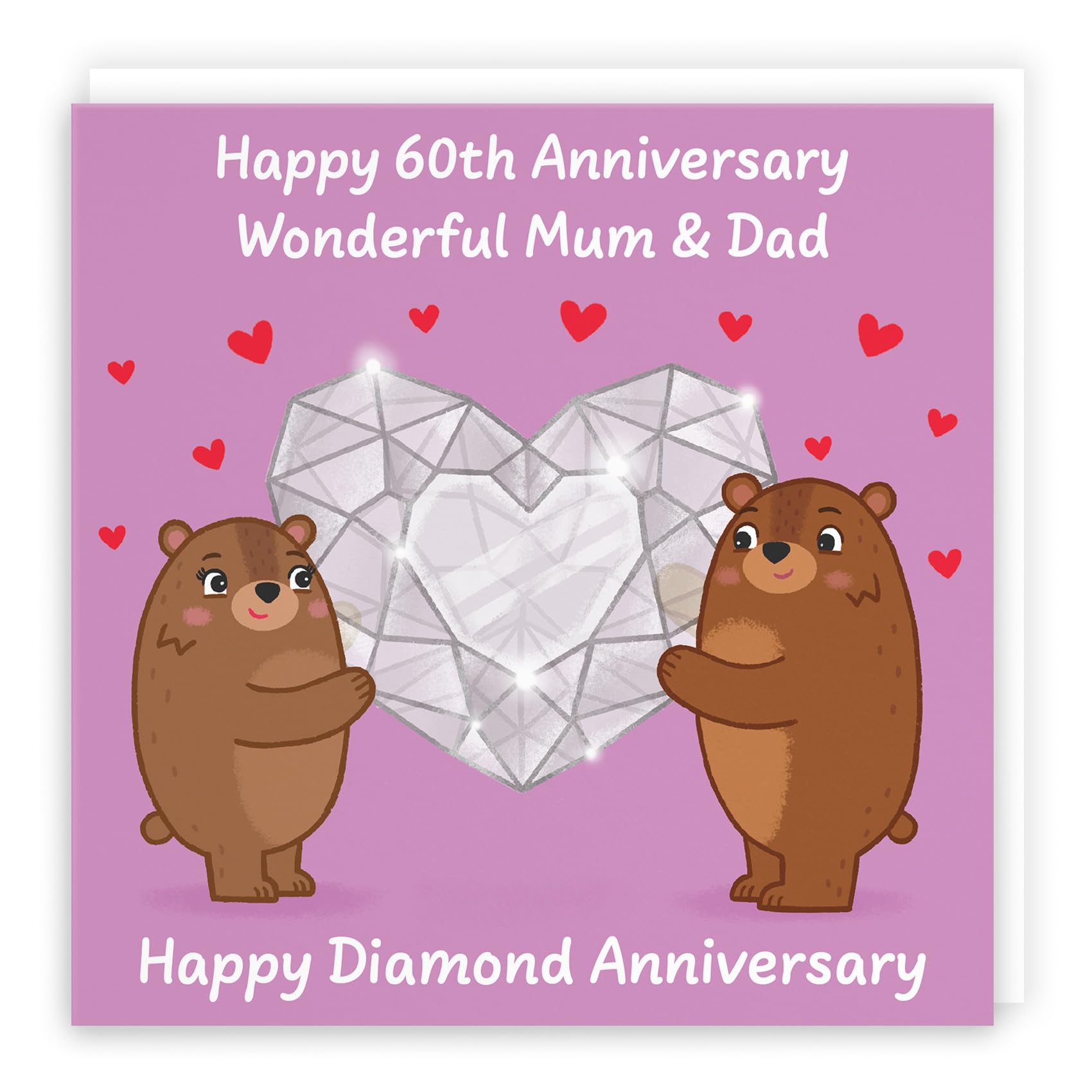 Hunts England - Mum And Dad 60th Anniversary Card - Diamond Anniversary - 60 Years - Cute Fun Bears Card For Parents - Love Story Collection