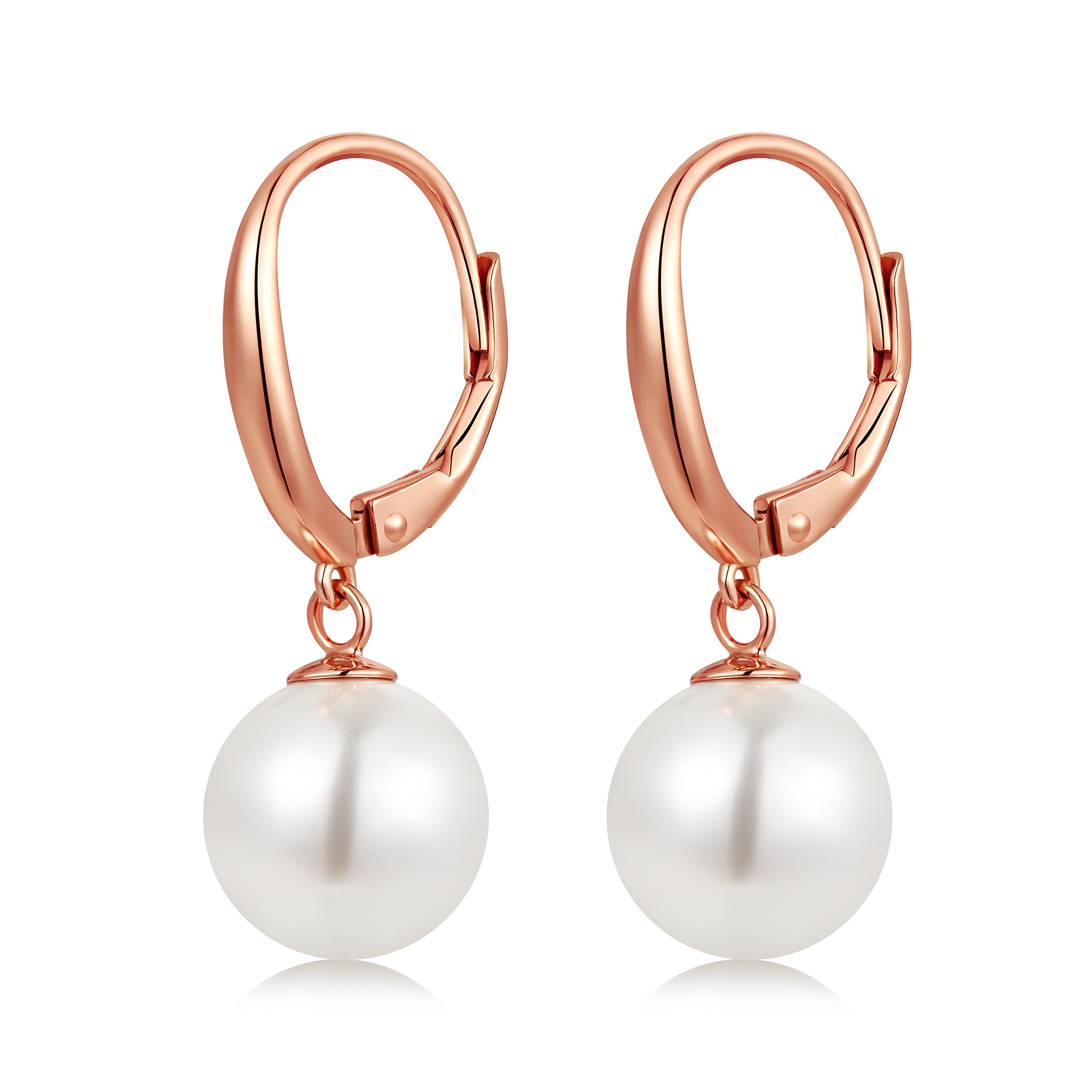 Pearl Earrings 925 Sterling Silver Pearl Drop Earrings for Women Freshwater Pearls Dangle Jewelry for Bride Large Rose Gold