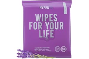 HyperGo XL Body Wipes for Women & Men – 12" x12" Rinse-Free Full Body Cleansing Wipes 20 Count Pack - Lavender | Biodegradable, Hypoallergenic, Aloe-Infused | Gym, Festival, Camping Essentials