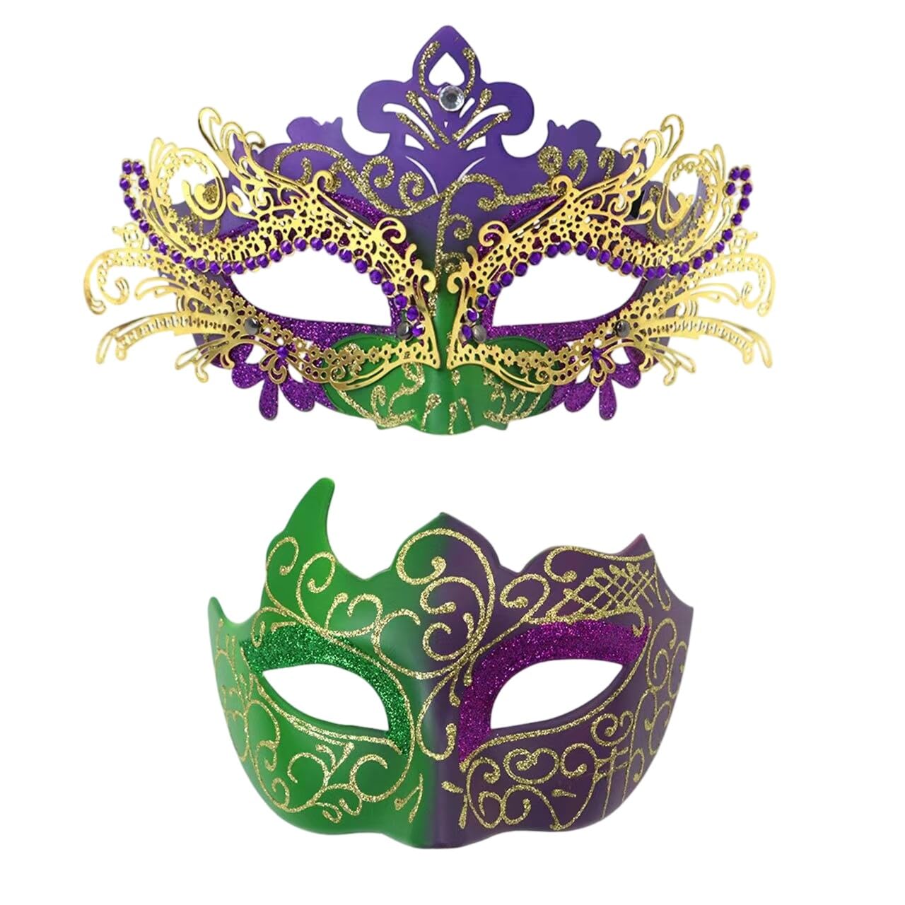 SHIFANQI 2 Pack Masquerade Mask for Women Men, Couples Rhinestone Venetian Ball Mask Set for Fancy Dress Party, Carnival, Ball, Wedding, Mardi Gras, Eye Mask Costume, Green — image 1