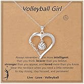 Cykdohy Volleyball Heart Pendant Necklace for Women Men Stainless Steel Adjustable Chain Rhinestone Love Sports Ball Charm Party Jewelry Team Players Sport Fans Lovers Gifts with Inspirational Card