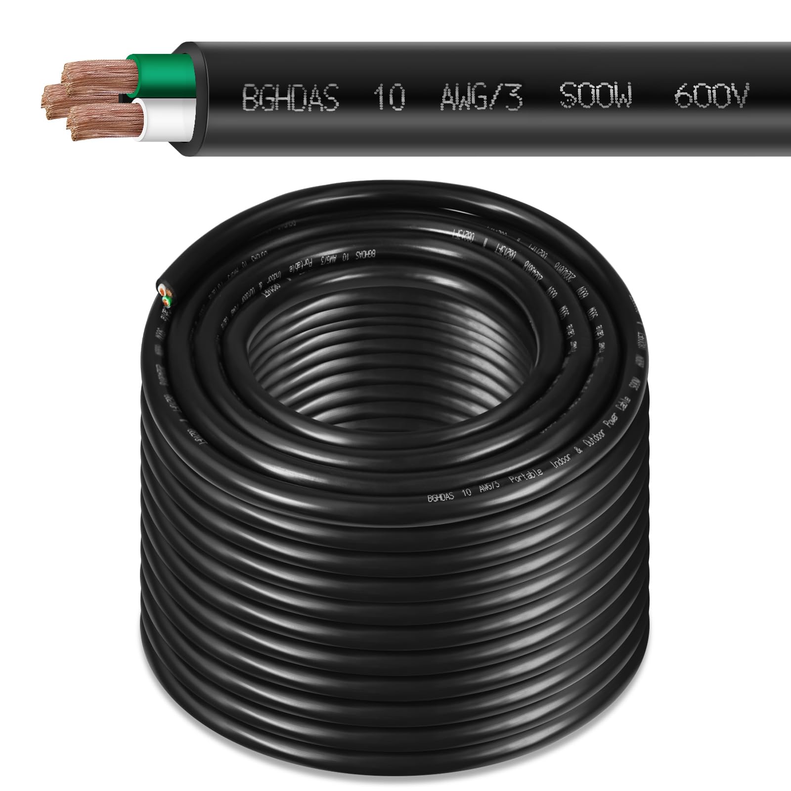 Photo 1 of 200ft 10/3 10 AWG Portable Power Cable (3 Conductor) - SOOW 600V 10 Gauge Electric Wire for Generator, Portable Lights, RV/EV Car Battery Chargers and Machinery - 200 Feet Electrical Cord