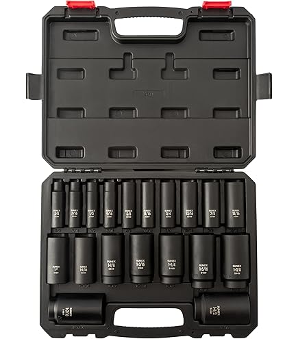SUNEX TOOLS 2640, 1/2 Inch Drive Impact Socket Set, 19-Piece, SAE