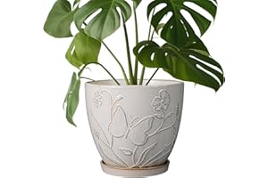 MPotTo 8 Inch Ceramic Pots for Plants Large Planter Pot with Drainage Hole and Saucer Round Flower Pot for Indoor Outdoor Decor, White