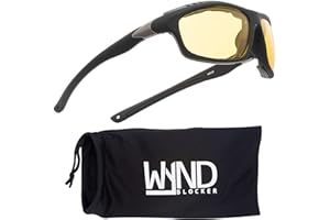 WYND Blocker Airdam Sunglasses Motorcycle Riding, Driving, Fishing, Boating Wrap (Black Matte, Yellow)