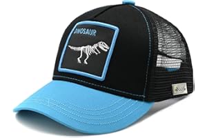 Wodeal Boys' Dinosaur Trucker Hat, Adjustable Embroidered Dino Mesh Baseball Cap Snapback for Kids Age 2-6, Black, One Size