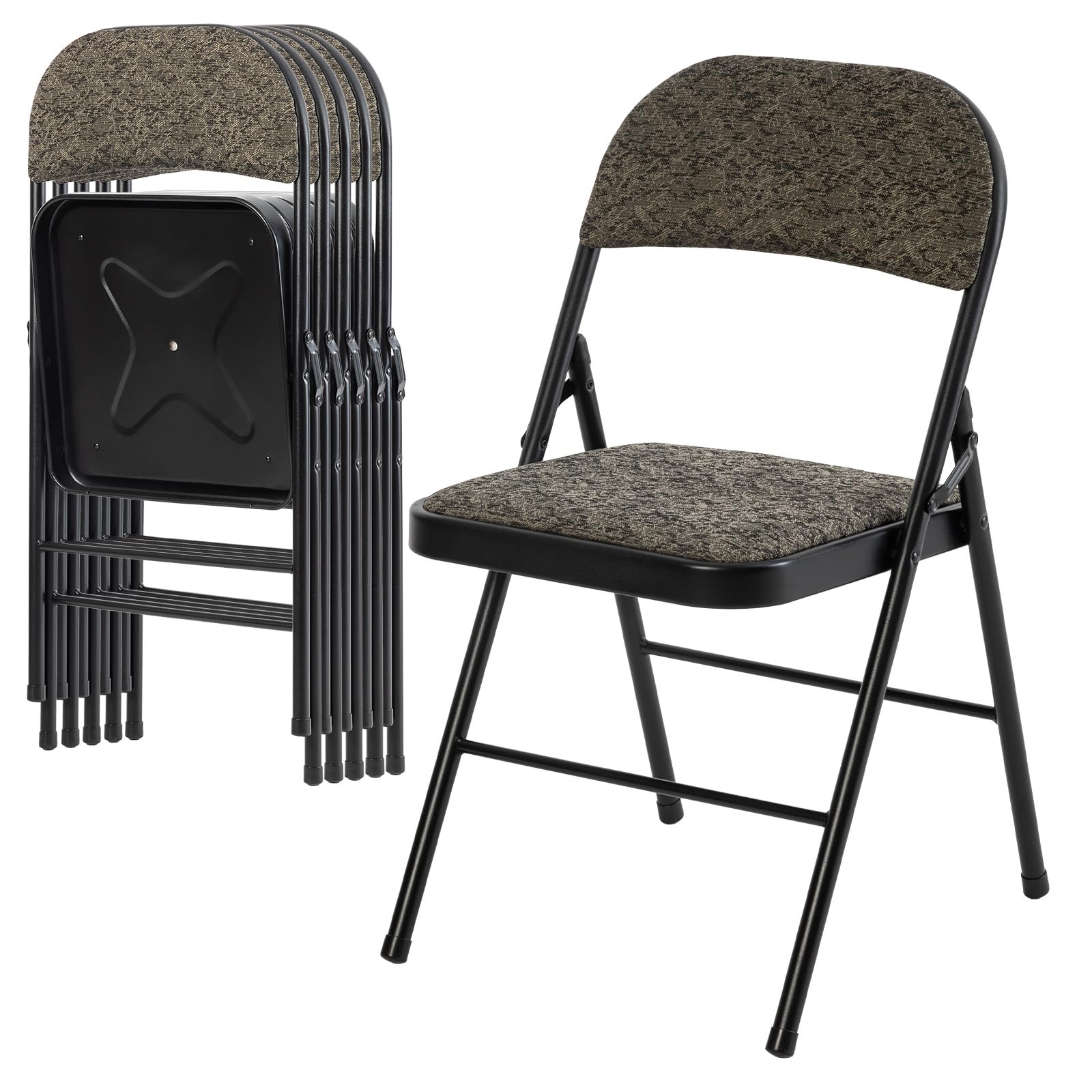 Photo 1 of ***PARTIAL SET - PRICE ADJUSTED***
DUMOS 6 Pack Folding Chairs with Padded Cushion and Back - Fabric Stackable Portable Dining Chiars Set, for Home and Office, Conference, Wedding, Party, Patio, Garden, for Indoor Outdoor, Black Grey