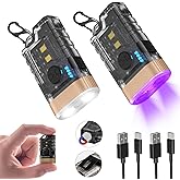 iToncs Rechargeable EDC Flashlight, Mini Flat Bright Small Flashlight | 2 Pack, Dual Light Source, UV Red and Blue COB Light, Magnetic Bright Keychain Flashlight for Home, Camping, Emergencies