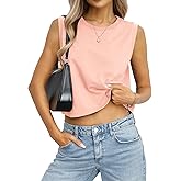 EasyGala Womens Cotton Loose Fit Crop Tank Tops Basic Crewneck Sleeveless Tee Casual Workout Summer Going Out Outfits